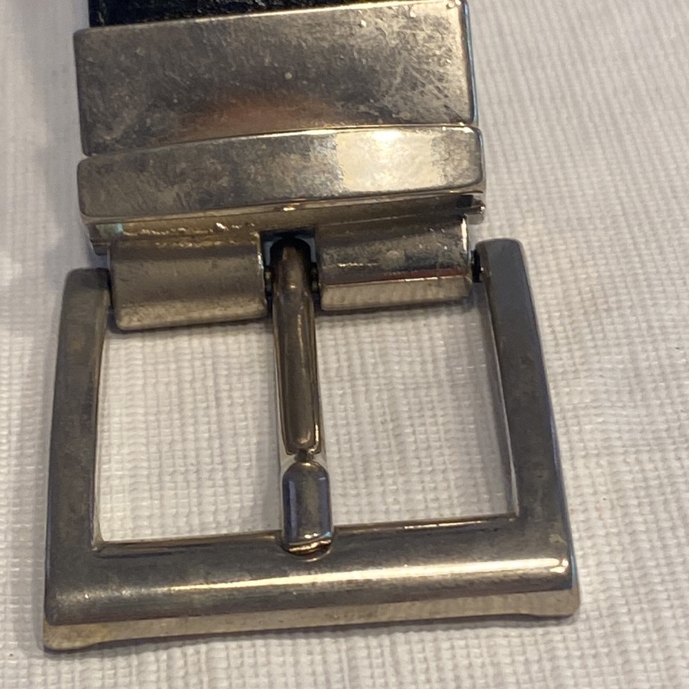 Made In Italy Black Grained Leather Belt with Silver Removable Buckle No Size - Picture 3 of 9
